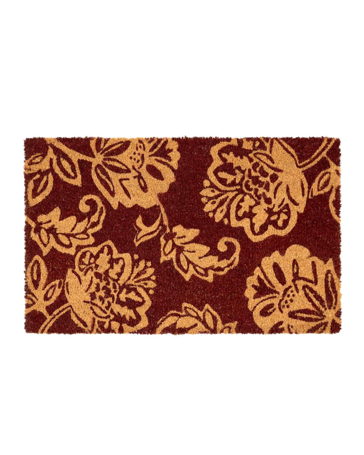 Maroon Flowers and Leaves Printed Coir Door Mat ๐ฟ๐บ