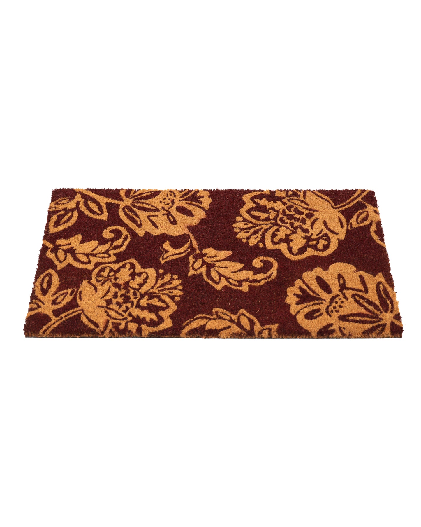 Maroon Flowers and Leaves Printed Coir Door Mat ๐ฟ๐บ