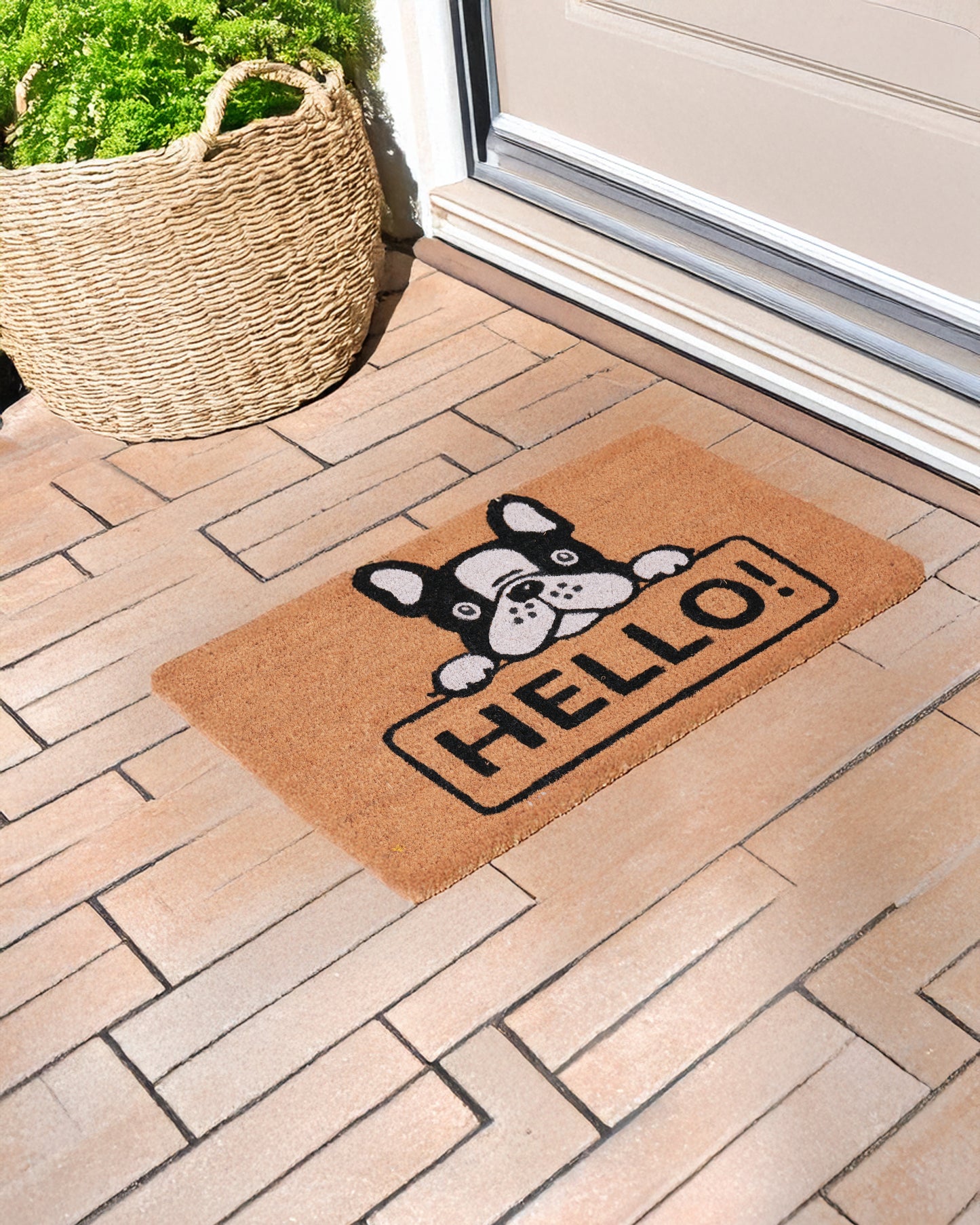 Hello with a Bulldog Printed Coir Door Mat 🐶✨