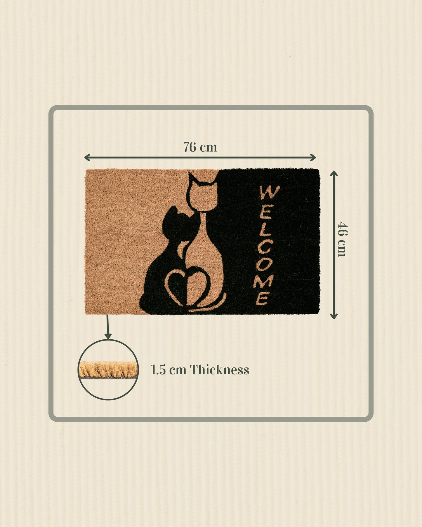 Welcome with Cat Tail Heart Printed Coir Door Mat