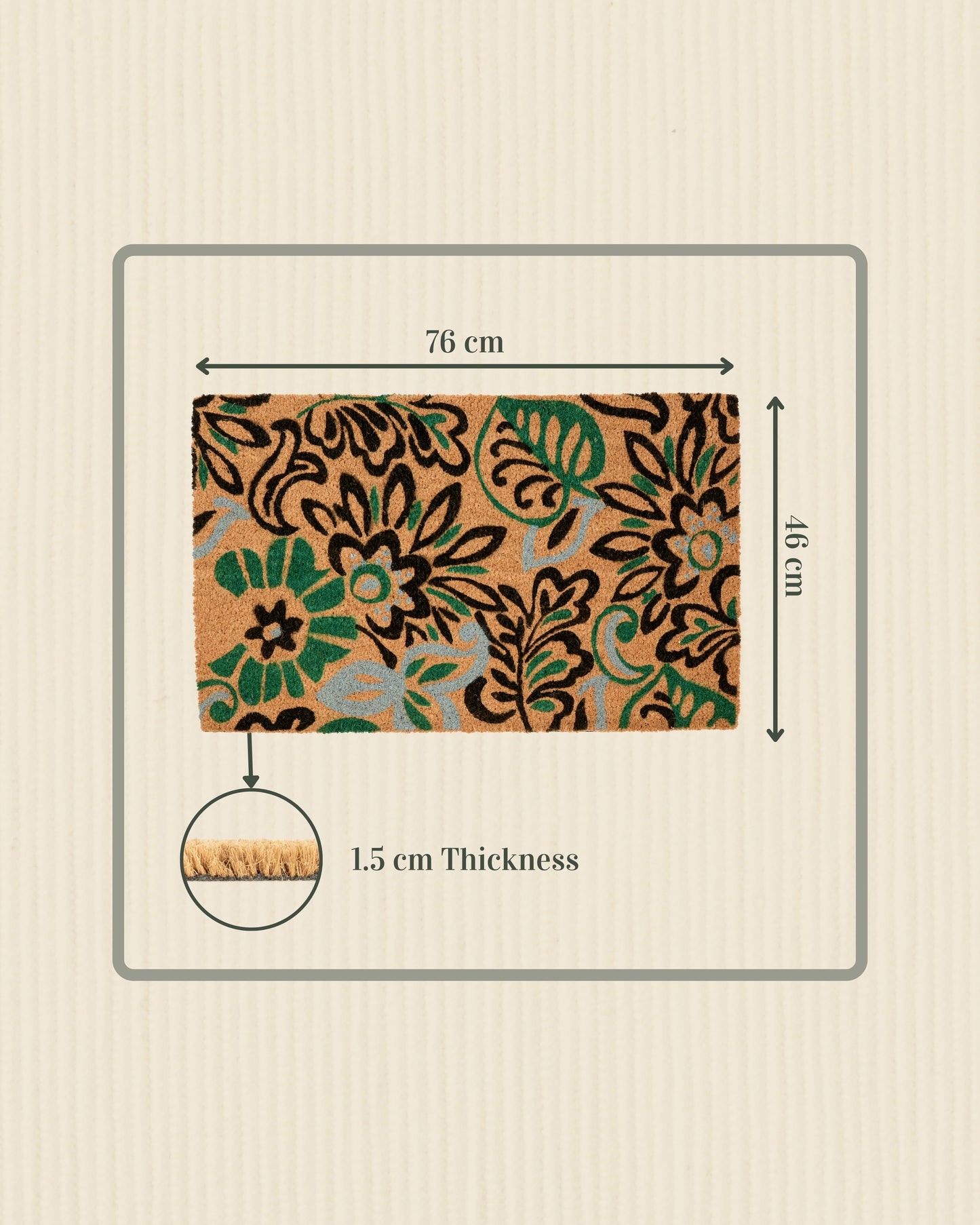 Green and Black Flowers Printed Coir Door Mat