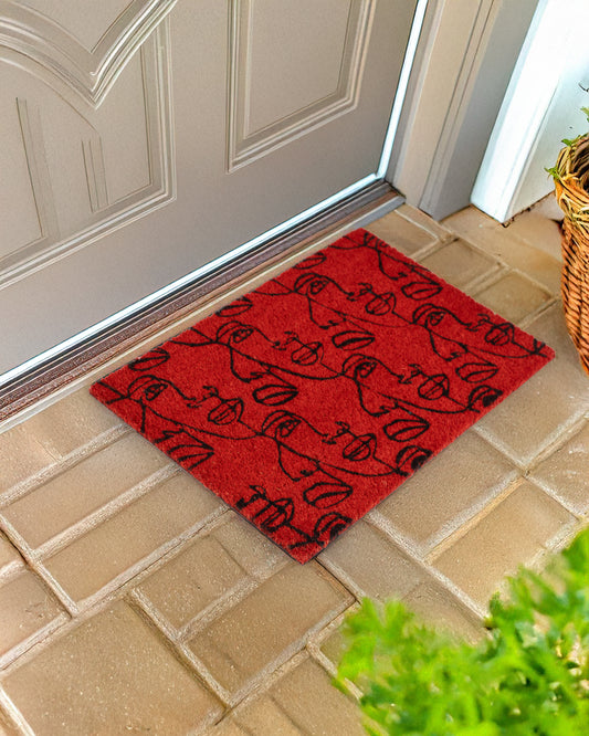Red Face Modern Art Printed Coir Door Mat
