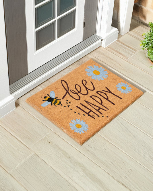 Bee Happy Printed Coir Door Mat