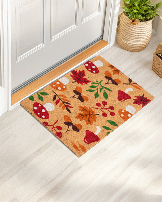 Mushrooms and Acorns Printed Coir Door Mat