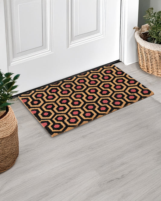 Pink Honeycombs Printed Coir Door Mat