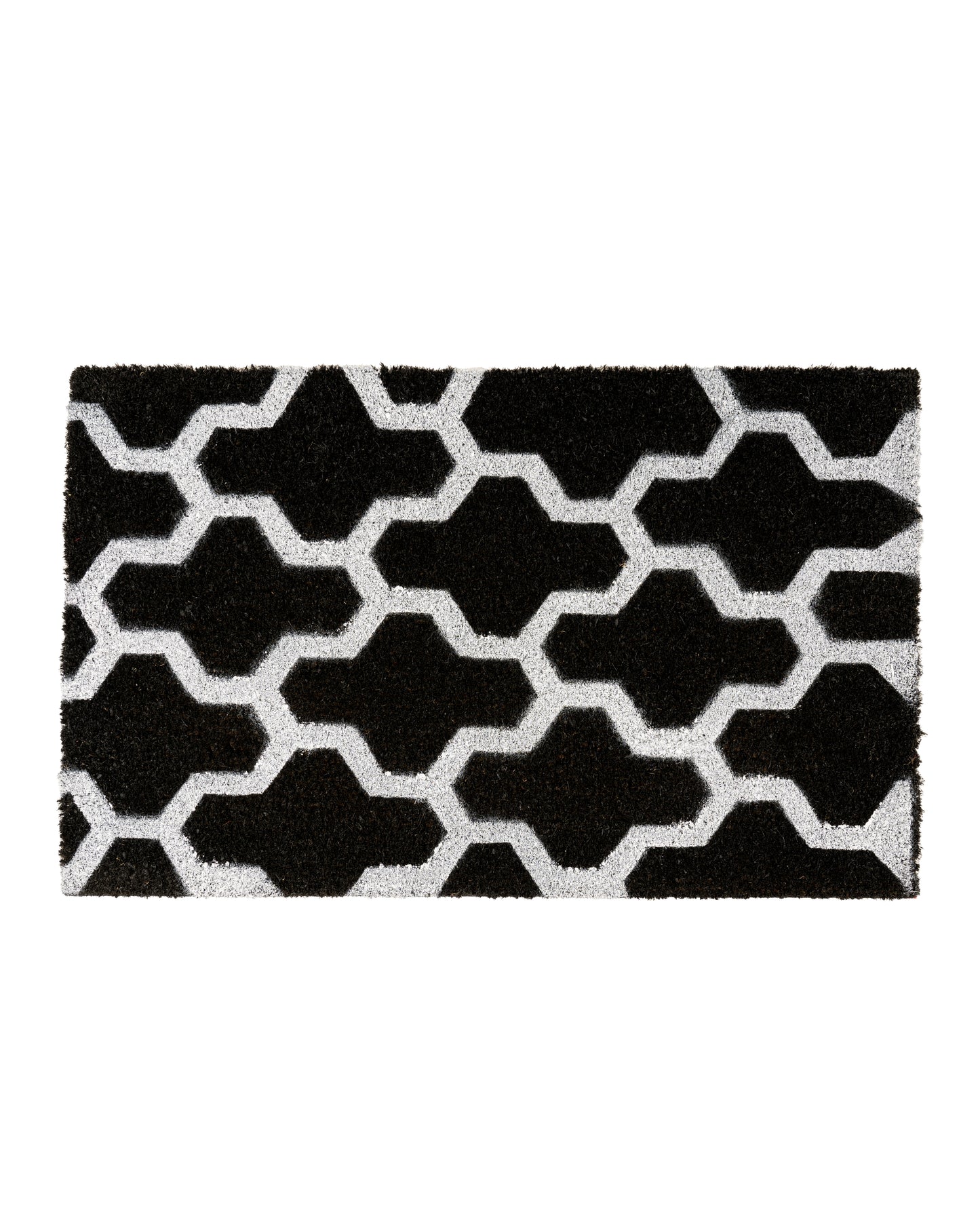 Black and White Heptagons Printed Coir Door Mat
