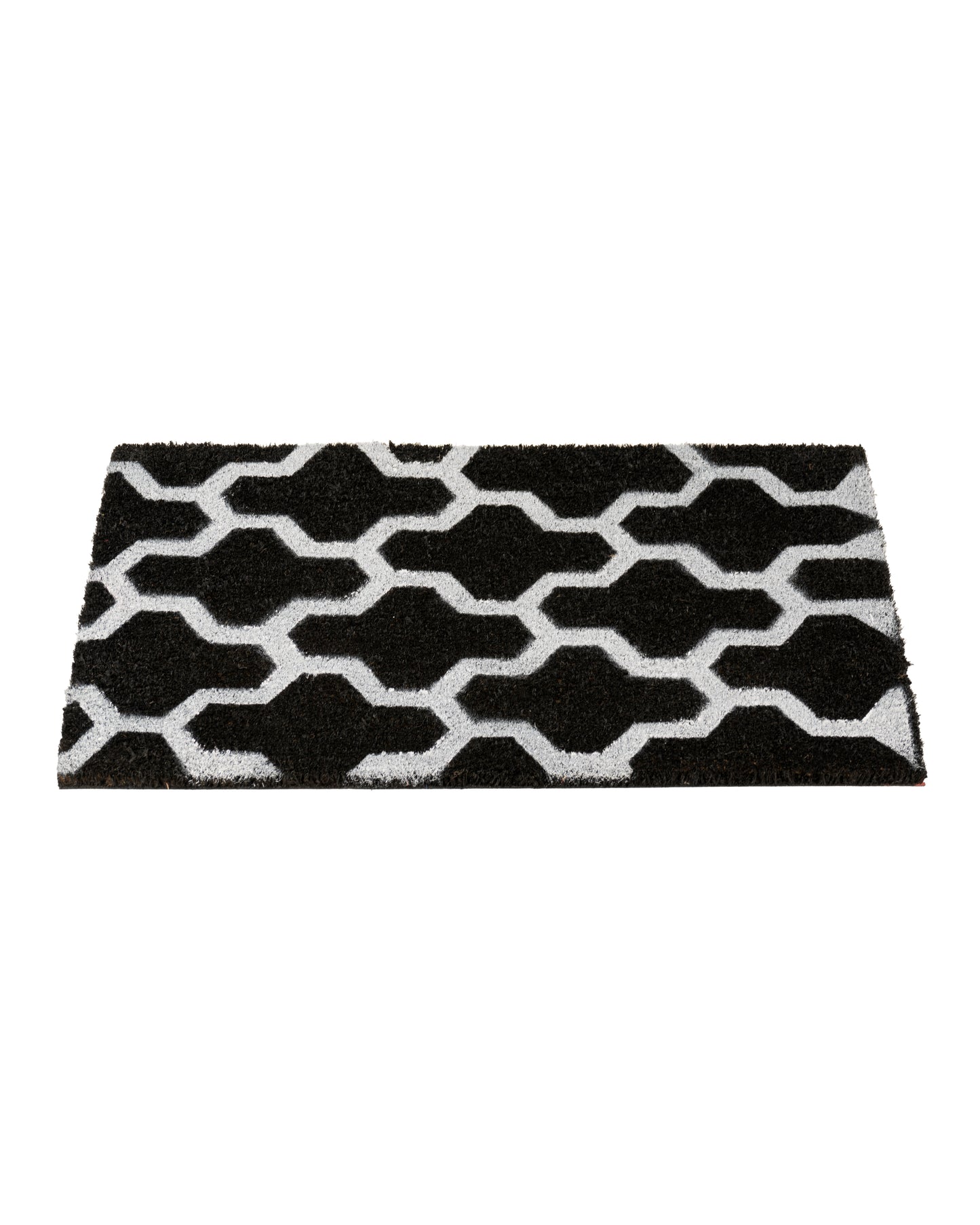 Black and White Heptagons Printed Coir Door Mat