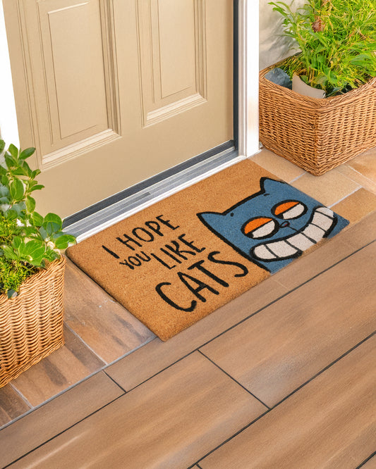 Hope You Like Cats with Blue Cat Printed Coir Door Mat 🐱💙