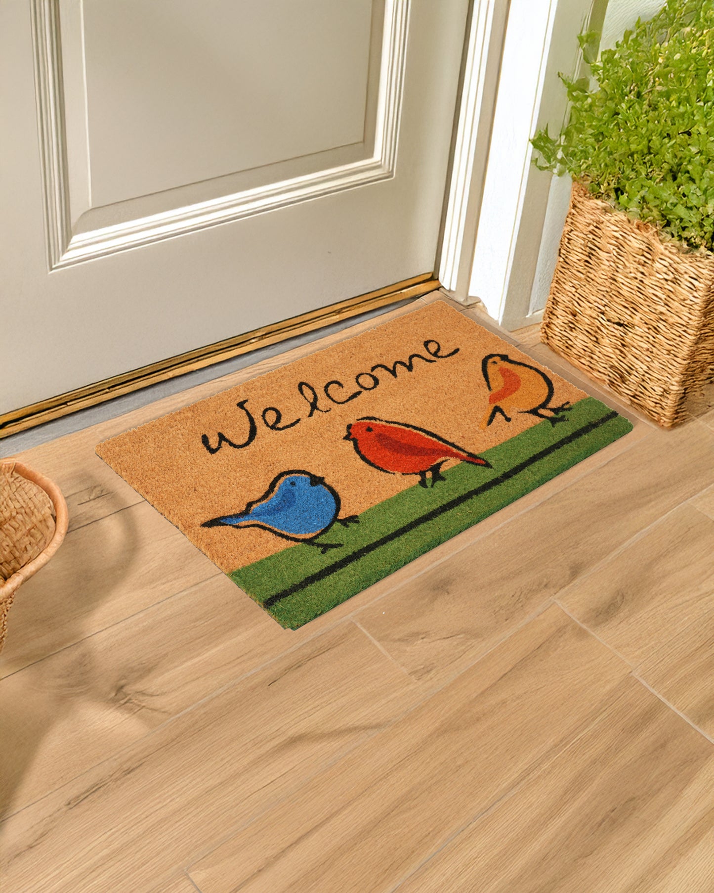 Welcome with Triplet Birds Printed Coir Door Mat 🐦✨