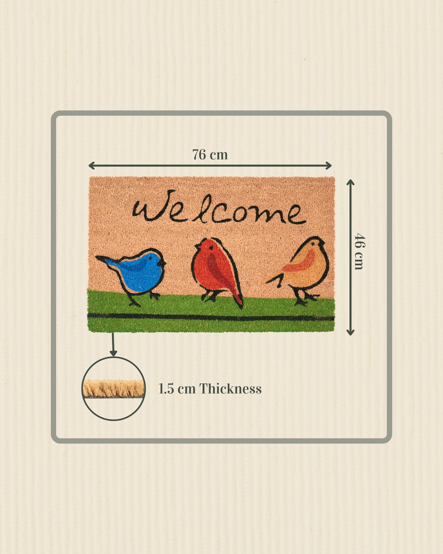 Welcome with Triplet Birds Printed Coir Door Mat 🐦✨