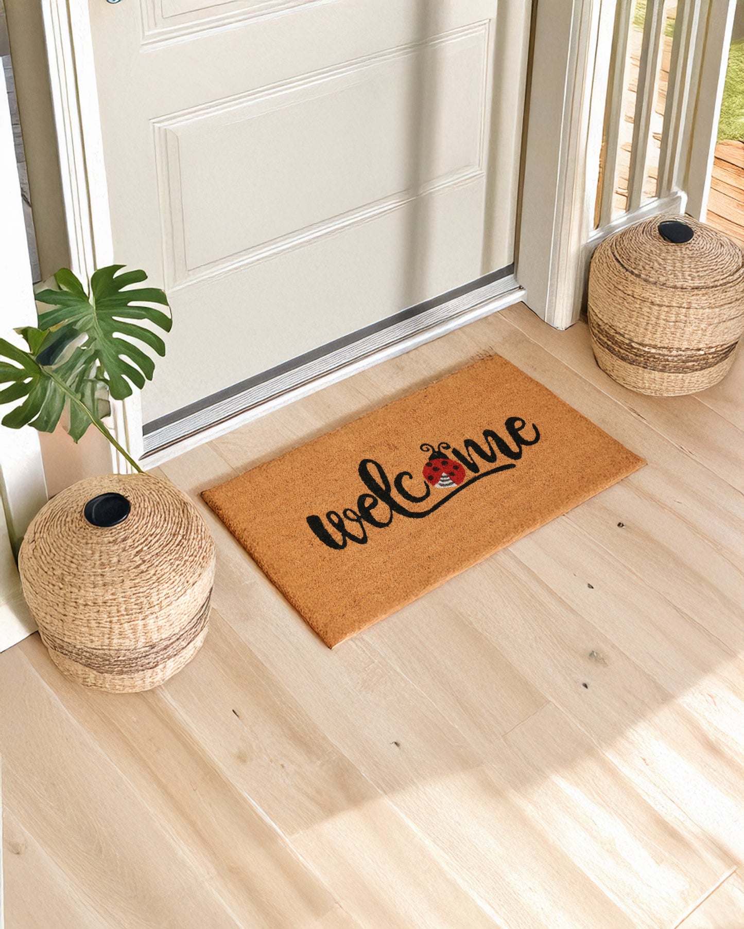 Welcome with Ladybug Printed Coir Door Mat 🐞✨