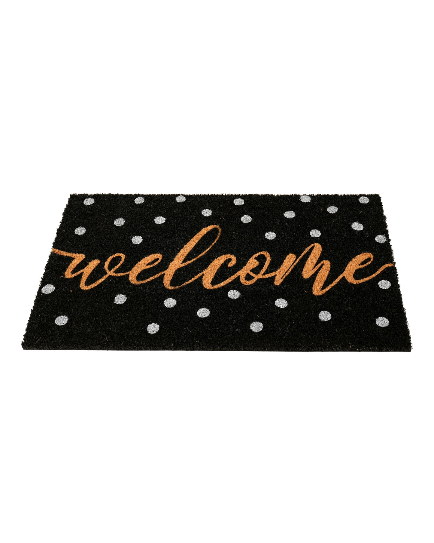 Golden Welcome with Dots Printed Coir Door Mat