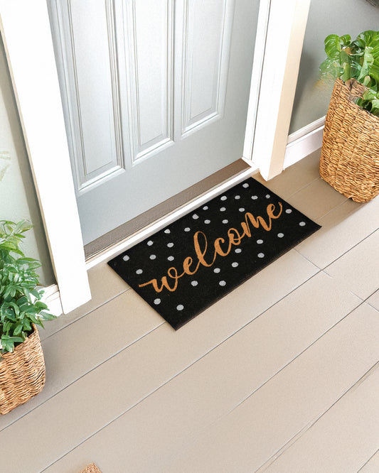 Golden Welcome with Dots Printed Coir Door Mat