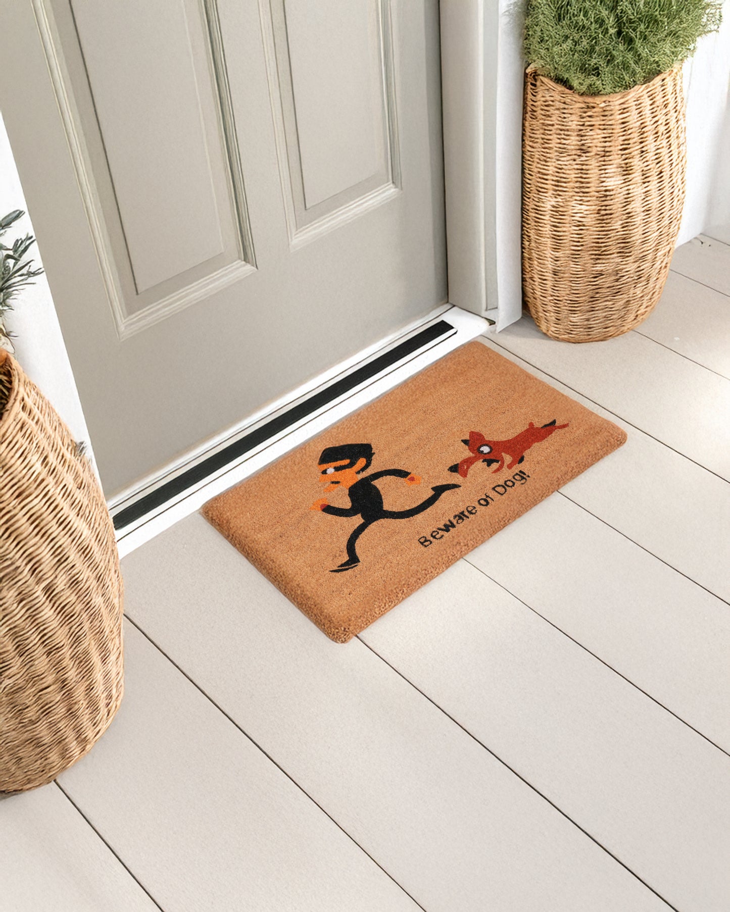Man Running from a Dog Printed Coir Door Mat