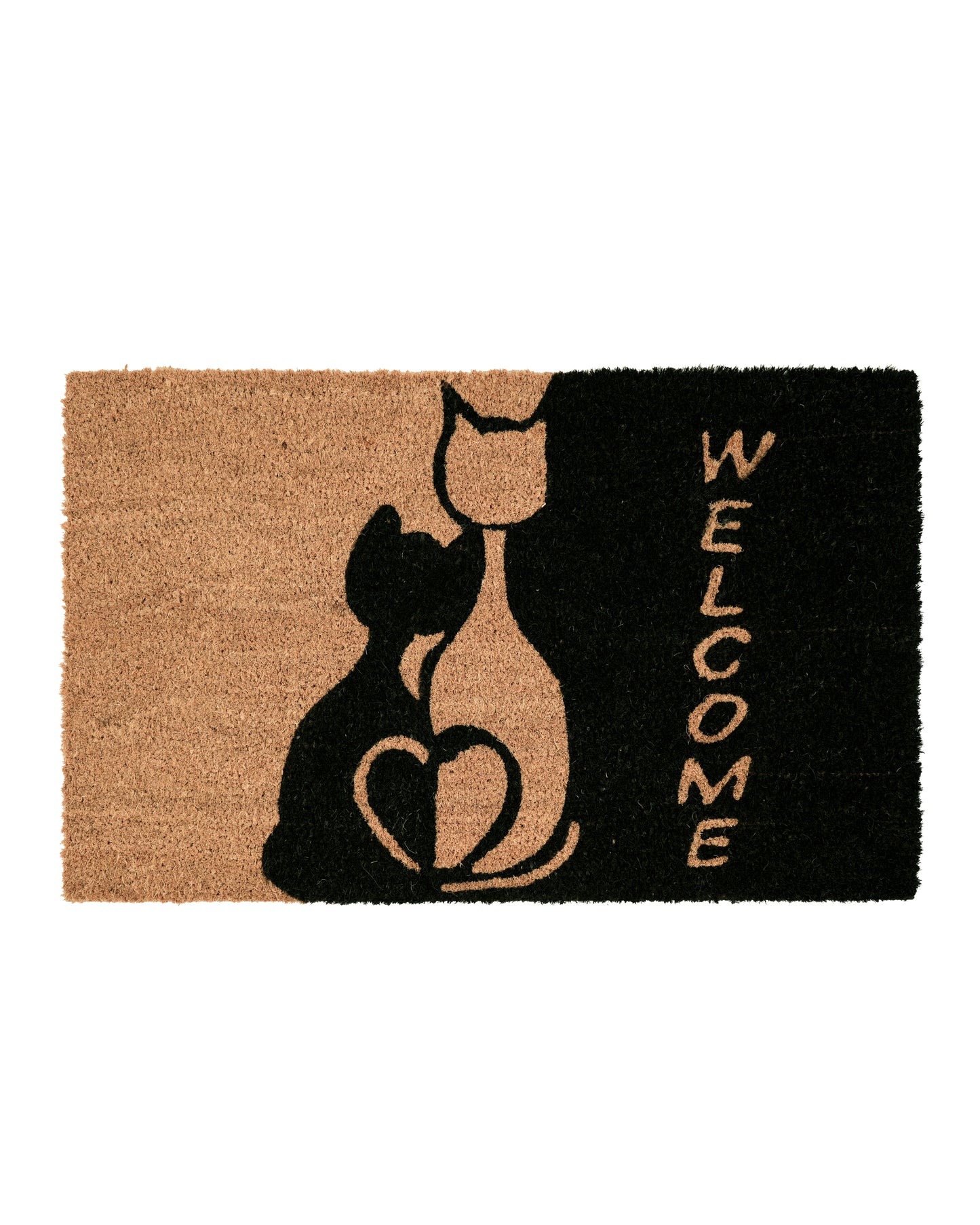 Welcome with Cat Tail Heart Printed Coir Door Mat