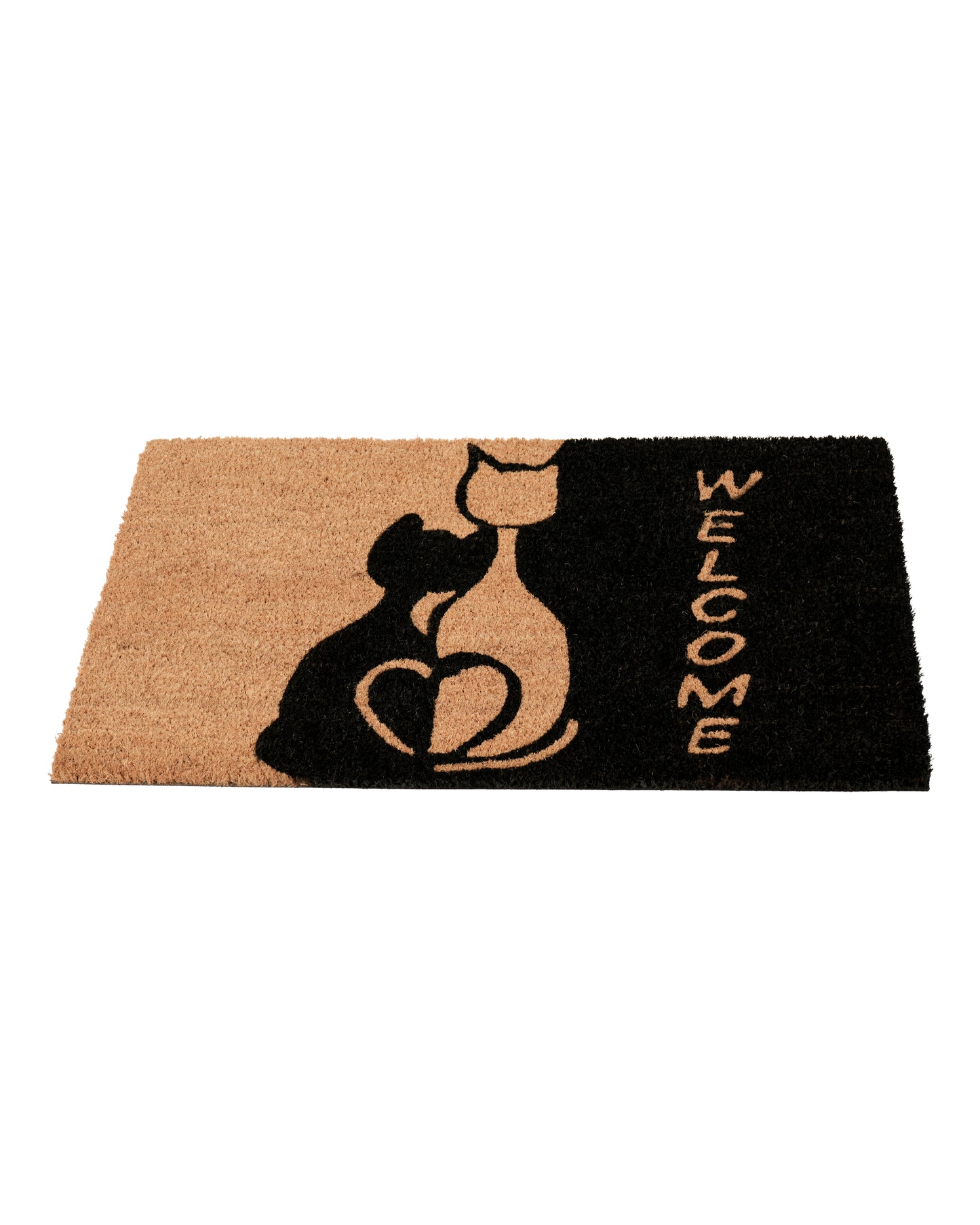 Welcome with Cat Tail Heart Printed Coir Door Mat