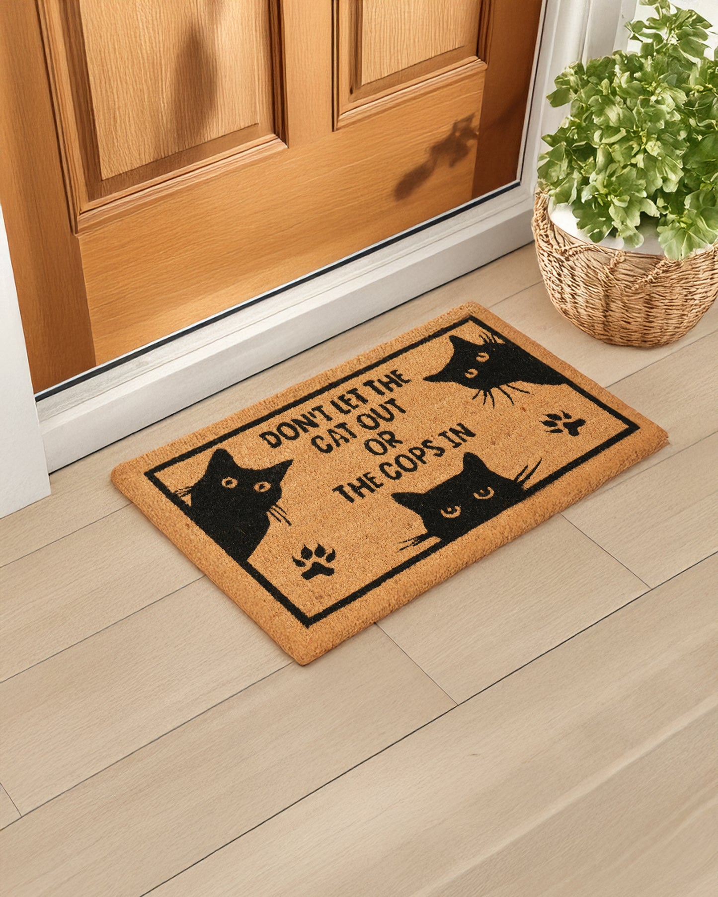 Cops Out, Cats In Printed Coir Door Mat